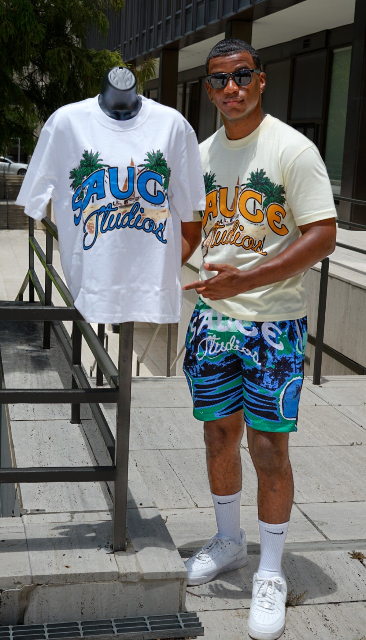 White and Blue Shirt With The Pink and Blue Shorts Set