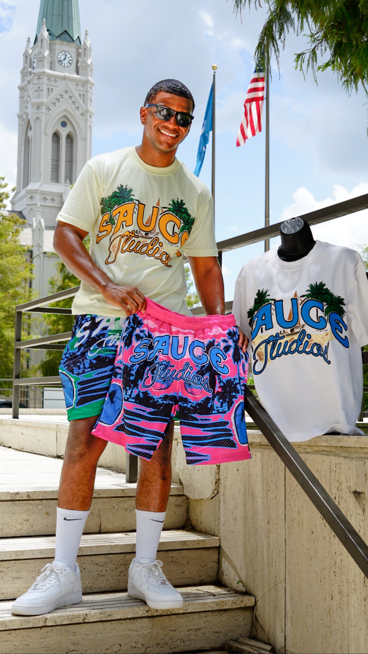 White and Blue Shirt With The Pink and Blue Shorts Set