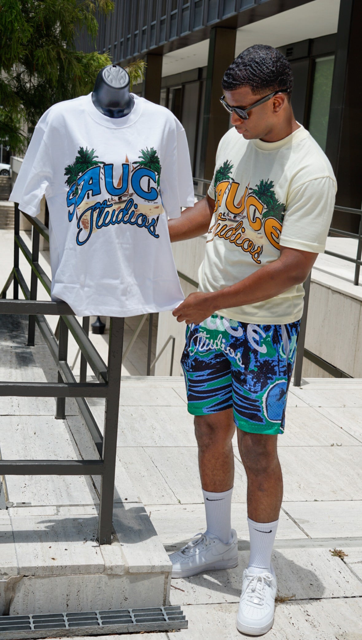 White and Blue Shirt With The Pink and Blue Shorts Set