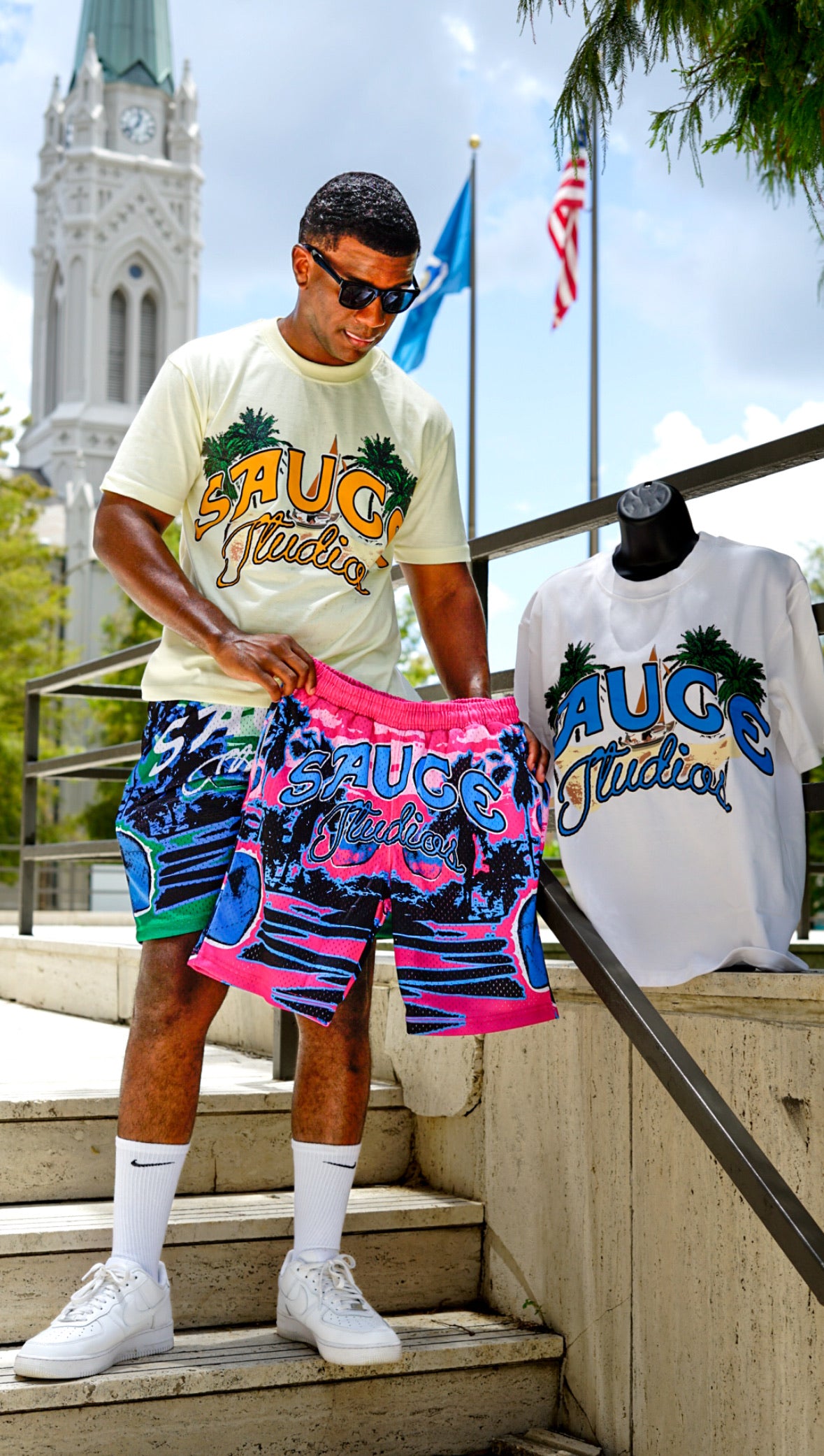 White and Blue Shirt With The Pink and Blue Shorts Set